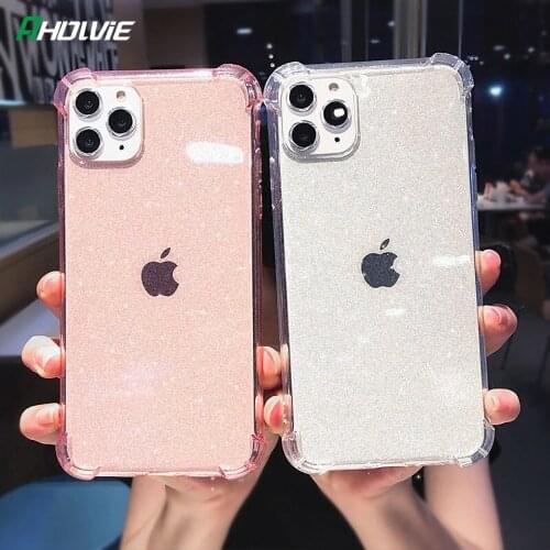 Phone Case Glitter Shockproof For iPhone 7 8 6 6s Plus 11 Pro 12 Mini X XR XS Max SE 2020 Transparent Soft TPU Back Cover coque