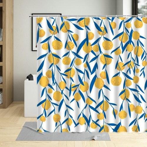 Summer Fruit Shower Curtain Yellow Lemon Flower Green Leaves Pattern Decor Cloth Waterproof Fabric Bathroom Curtains With Hooks