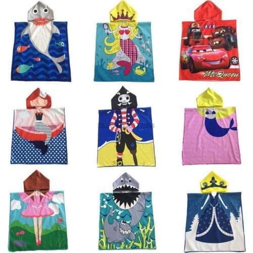 DHL 100pcs Children Cartoon Hooded Cloak Beach Towel Animal Printed Microfiber Kids Swimming Bath Towel 120x60cm