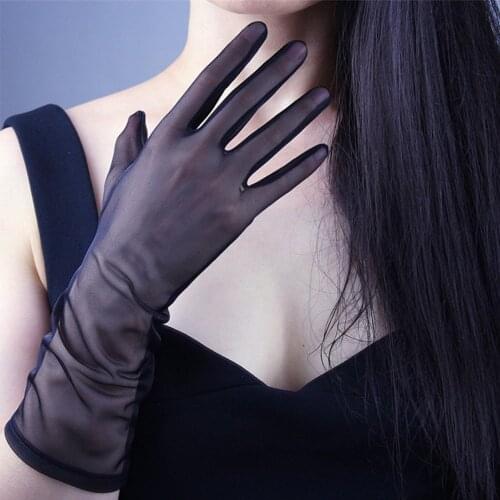 Elegant Women Ultra-thin Long Summer Driving Cycling Sexy Black Sunscreen Gloves Female Anti-UV Elasticity Lace Mesh Gloves 38cm