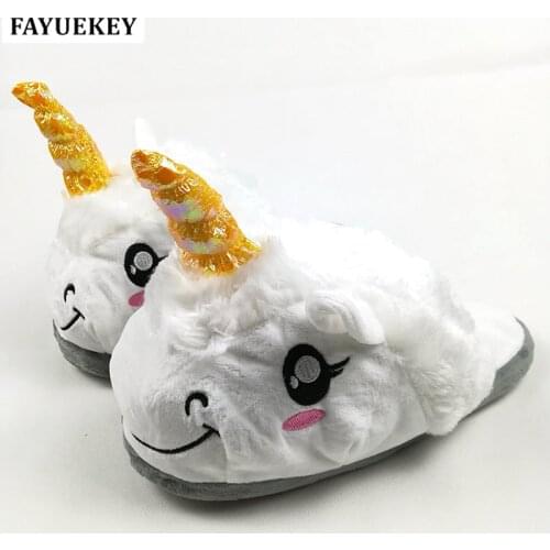 FAYUEKEY Home Cartoon Unicorn Warm Plush Slippers Cotton Soft Funny Animal Christmas Monster Bedroom Slippers Floor Shoes