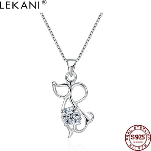 LEKANI 925 Sterling Silver Jewelry Cute Lucky Mouse Animal Pendant Necklace Charms Circle Cubic Zirconia Necklaces Women Gift