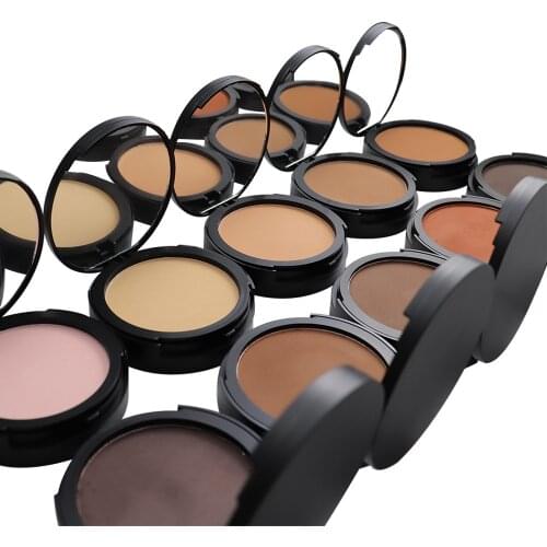 10 Colors Matte Pressed Face Powder Private Label Concealer Powder Face Foundation Primer Makeup Black Round Built-in Mirror Box