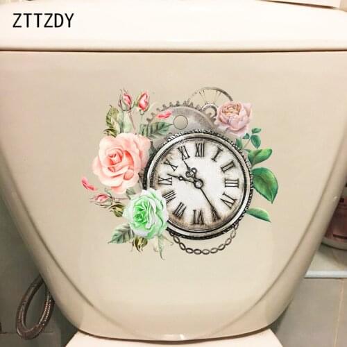 ZTTZDY 24*21CM Beautiful Watercolor Clock Rose Bedroom Wall Sticker Home Decor Toilet Decal T2-0451
