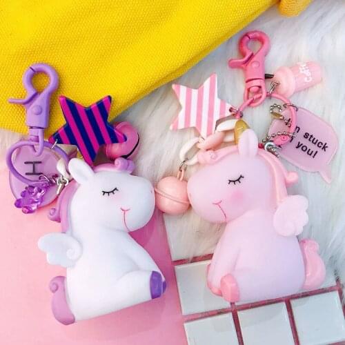 Creative Rainbow PVC BB Call Animal Unicorn Shaped Pendant Keychain for Men Women Bag Phone Car Pendant Key Chain Clef keyring