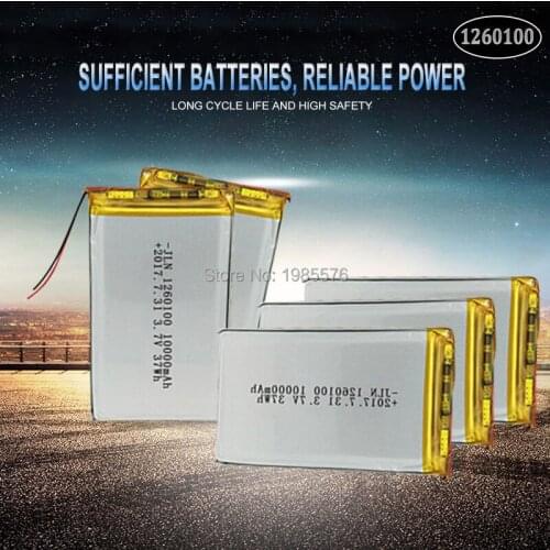 1260100 10000mah Rechargeable Lipo Battery For GPS DVD Table E-book Camera PDA Electric Toys Lithium Polymer Battery