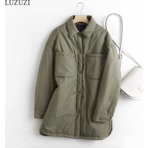 LUZUZI Autumn Casual Womens Shirts Jackets Thin Parkas Oversized Coats Female Overcoat Big Pocket Solid Long Sleeve Outerwear