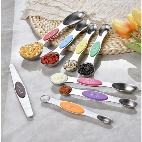 8-Piece Set Of Stainless Steel Magnetic Double-Headed Measuring Spoon Oval With Scale Paddle Kitchen Creative Seasoning Tools
