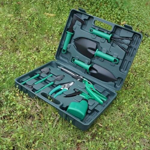 Garden Tool Set Kids 10 Piece Hand Tool With Trowel Pruner Rake Shovel Grass Shear Spray Bottle With Storage Case Instrument Set