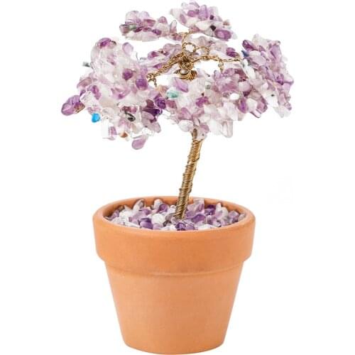 1PC Natural Crystal Stone Amethyst Quartz Crystal Cluster Specimen Lucky Tree Healing Christmas Decor Fortune Tree Ornaments