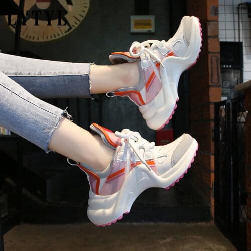 Fashion Chunky Sneakers Women Leather Mesh Upper Womens Sports Shoes Comfortable Walking Shoes Tenis Sneakers AA-172