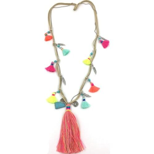 New Handmade Rainbow Colorful Tassel Pendents Necklace Boho Bohemiam Long Fringe Statement Maxi Necklaces For Summer Women