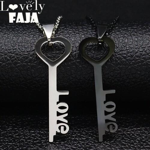 2PCS Love Key Stainless Steel Necklaces Women Black Silver Color Couple Necklace Jewelry acero inoxidable joyeria mujer N1938