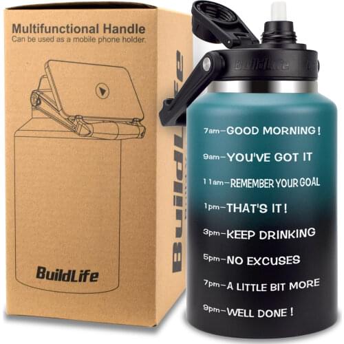 Quifit Stainless Steel Water Bottle 2L 64 Oz with Straw Vacuum Insulated Double Wall Sports Thermo Mug Keep Liquids Hot or Cool