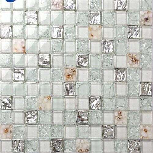 Crystal Glass Sea Sheel White green mosaic tile_ Kitchen backsplash wall tile DIY home decoration