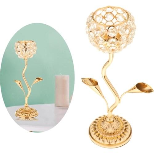 Crystal Tealight Candle Holder Metal Glass Candlesticks Wedding Dinner Table Centerpiece Party Home Ornament