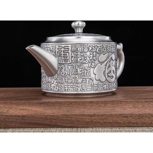 Silver Teapot Pure Silver 999 Teapot Handmade Chinese Baifu Retro Home Tea Set Small Pure Silver Teapot