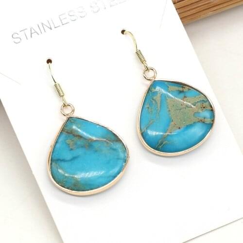 Natural Stone Earrings Flat Drop-Shaped Blue Emperor Stone Charms For Elegant Women Love Romantic Gift