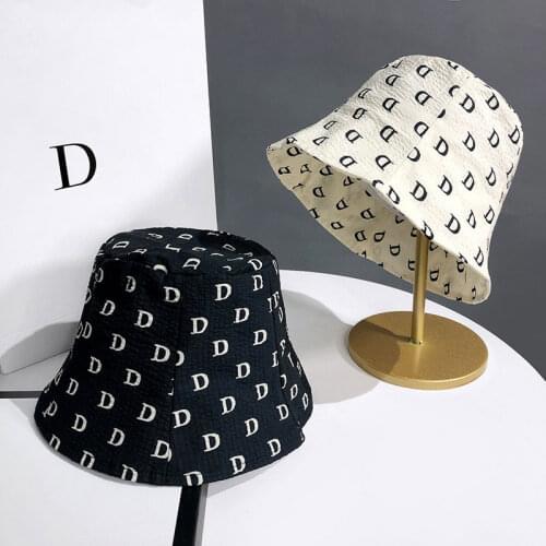 New Harajuku Printed Basin Hat Letter D Fisherman Hat Black White BucketHat For Women Summer Beach Thin Sun Hat Sunshade Panama