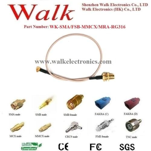 SMA female MMCX male angle rg316 cable, mmcx sma rg316 cable, SMA mmcx cable adapter