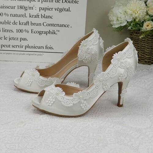White Wedding shoes Bride fashion Open toe woman party dress shoes Peep Toe platform shoes Bridesmaid party dress Pumps