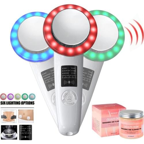 6 In 1 LCD Ultrasonic Fat Cavitation Machine EMS Body Slimming Massager with Fat Burn Slim Cream Face Lifting Anti Cellulite Set