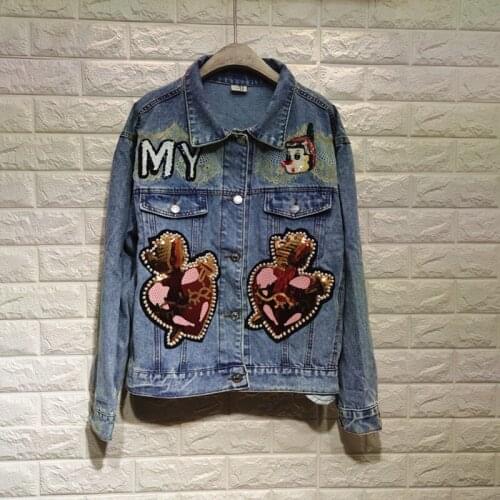 Women Spring And Autumn fashion Heavy industry embroidery beading beaded denim jacket coat Y774