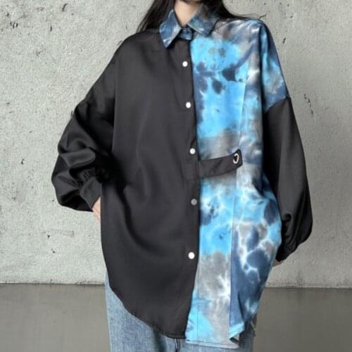 Harajuku Punk Womens shirt Gothic Black Blouse Top New Women Tie Dye Korean Oversize blouses & shirts Loose Casual Clothes Tee