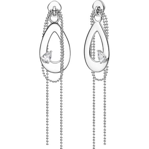 SLJELY Fashion Pure S925 Sterling Silver Water Drop Chain Tassel Long Drop Earrings Micro Zircon for Women Fine Brand Jewelry