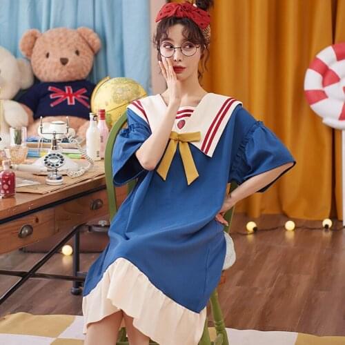 Women Nightgowns Short Sleeve Ruffles Girls Sweet Kawaii Cute Sleepdress Loose Plus Size Summer Nightwear Cotton Homeclothes