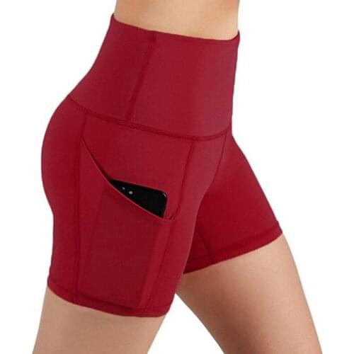 Women High Waist Sports Shorts Workout Running Fitness Gym Yoga Leggings Female Compression Yoga Shorts With Side Pocket