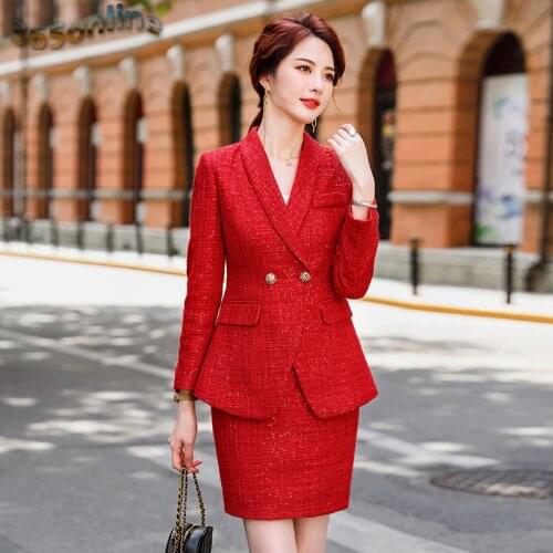 Formal Office Ladies Blazer Women Business Suits Work Wear Clothes Long Sleeve Autumn Winter Elegant Red Blazers Set