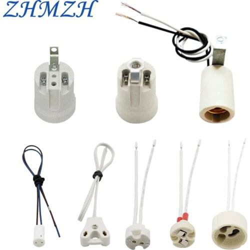 ZHMZH 4pcs/lot GU5.3 GU10 Lamp Base MR16 Lamp Holder Wire Connector Adapter E27 E14 Electric Light Ceramic Socket Lampholder