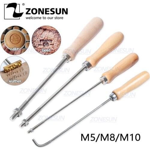 ZONESUN 5/8/10mm Wood Handle For Custom Metal Logo Stamp Food Cake Cookie Branding Iron Leather Wood Burning Mold Stamping Tool