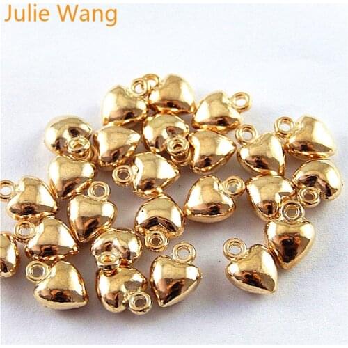 Julie Wang 10-50PCS KC Gold Trendy Heart Shape Small Beads For Charms Bracelet Necklace Pendant Fashion Jewelry Making Accessory