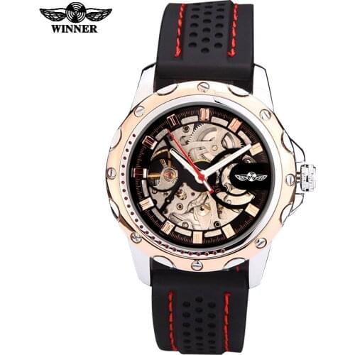 2016 Winner brand watches men sports fashion skeleton wristwatches automatic mechanical watch rubber strap relogio masculino