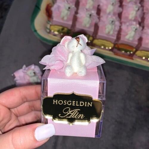 24x Personalized Chocolate Bars Baby Name Mirror Plaque Custom Baby Shower Plaque Gift Tags Decor Baby Baptism Wedding Supplies