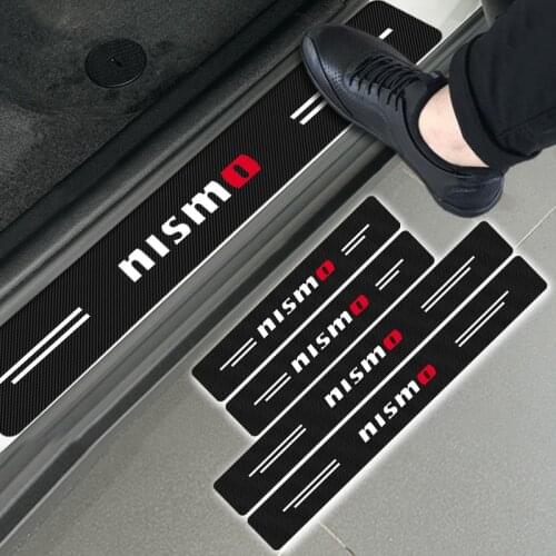 4pcs Carbon Fiber Decal Car Door Sill Protector Sticker For NISMO Nissans Tiida Teana Skyline Juke X-trail Almera Qashqai