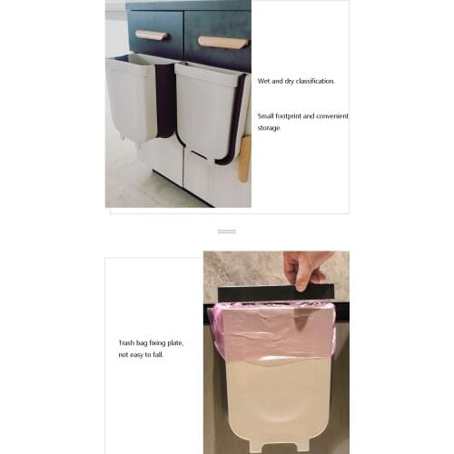 9L Folding Waste Bin Wall Mounted Recycling Hanging Trash Kitchen Cabinet Door Trashcan Toilet Waste Garbage Bin