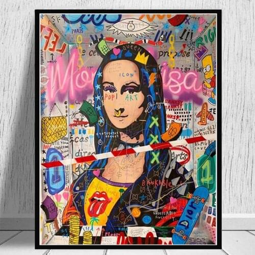 Abstract Mona Lisa Portrait Canvas Painting Street Graffiti Art Posters and Prints Funny Pictures Modern for Living Room Decor