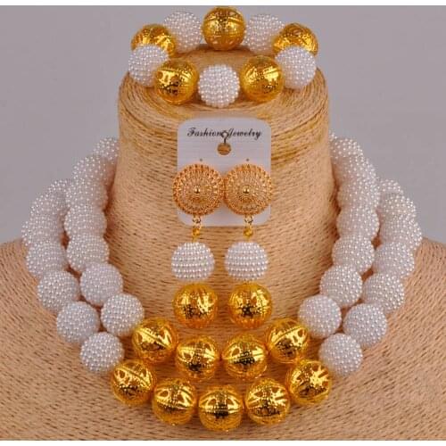 African beads white jewelry set simulated pearl nigerian wedding beads costume necklace jewelry sets FZZ90