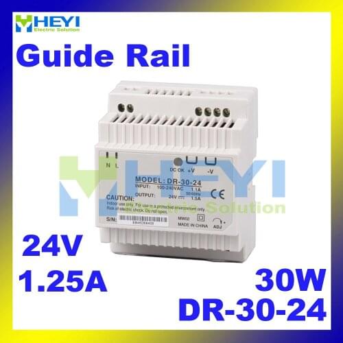 Din Rail power supply with single switching output DR-30-24 input 110 / 220VAC output 24V 1.25A mini power supply