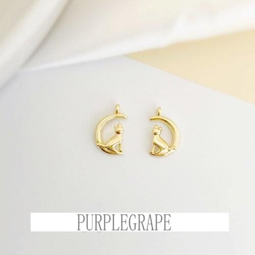 18K bag gold necklace collarbone chain material cute crescent cat moon on the cat DIY earring accessories accessories