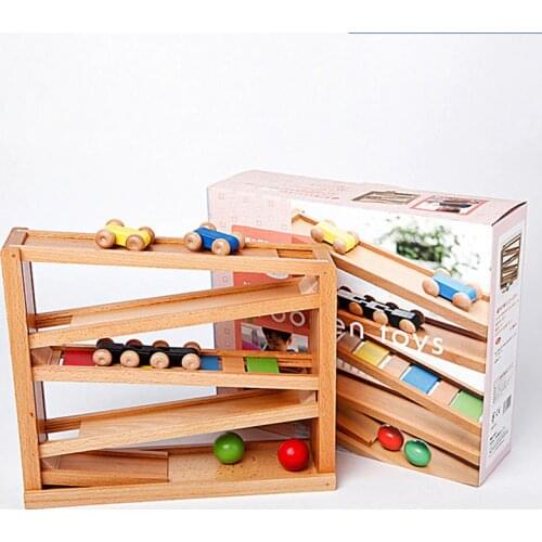 Childrens wooden trolley toys solid wood safety environmental water paint colorful trolley wooden race track Boy And Girl Gifts