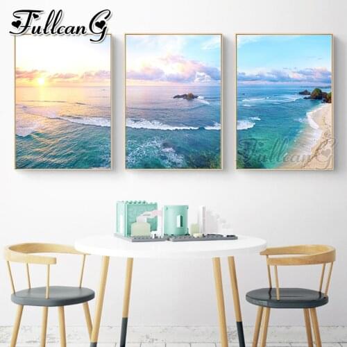 FULLCANG 5d diy diamond embroidery sale Sea scenery diamond painting triptych full square round drill home decoration FC3430
