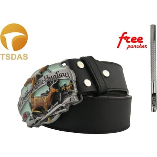 I'd Rather Be Hunting Silver Belt Buckle Cowboy Deer Multicolor Paint Buckles For 4cm Wide Belt