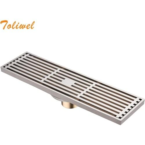Quality Brass 8 X 30cm Brushed Nickel Antique Bathroom Linear Shower Floor Drain Chrome Wire Strainer Waste Drainer Wholesale