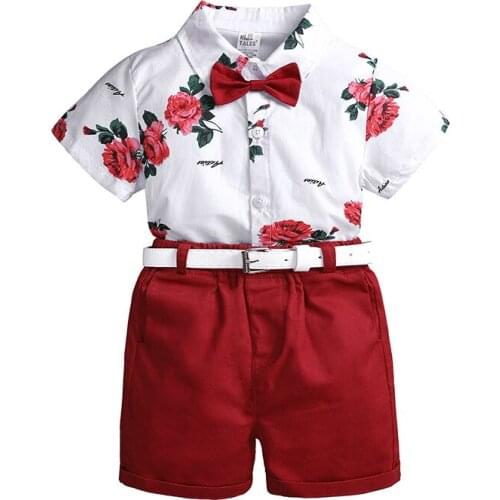 Summer Boys Clothing Set Flower Handsome Bow Shirt+ Pants 2 Pcs Baby Kids Suit Cute Toddler Children Birthday Present
