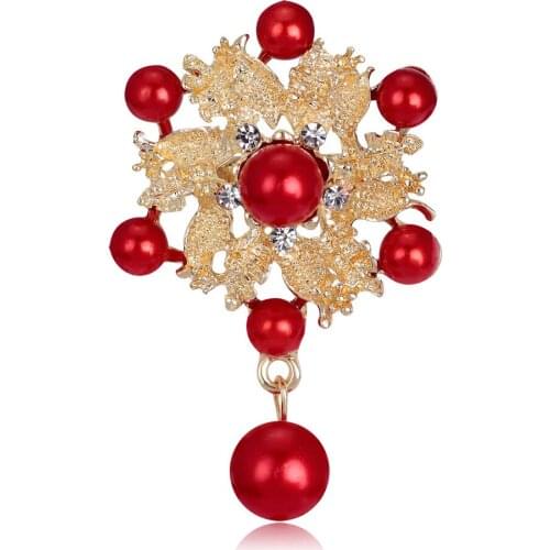 Red Grey Pearl and Many Color Pendant Brooches for Women Vintage Flower Brooch Pins Hollow Out Jewelry Accessories