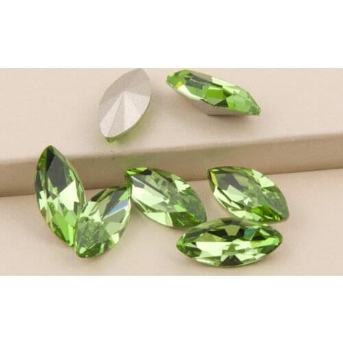 Peridot 4200 Strass Navette Sew On Rhinestone Pointed back Rhinestones Crystal Glass Jewels Chaton Garment Gym Suit Decoration